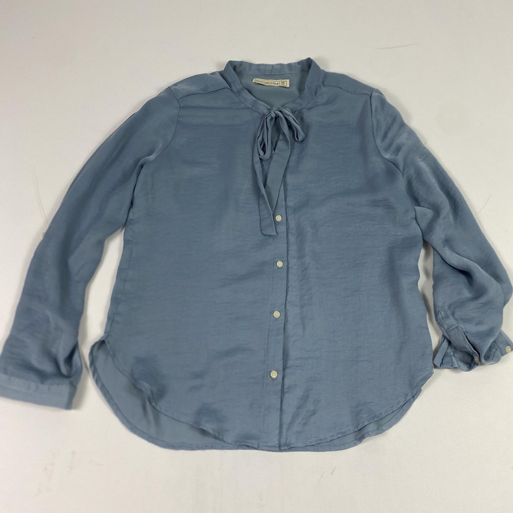 Abercrombie & Fitch Blouse Womens Medium Blue Tie Neck Button Long Sleeve‎ Shirt